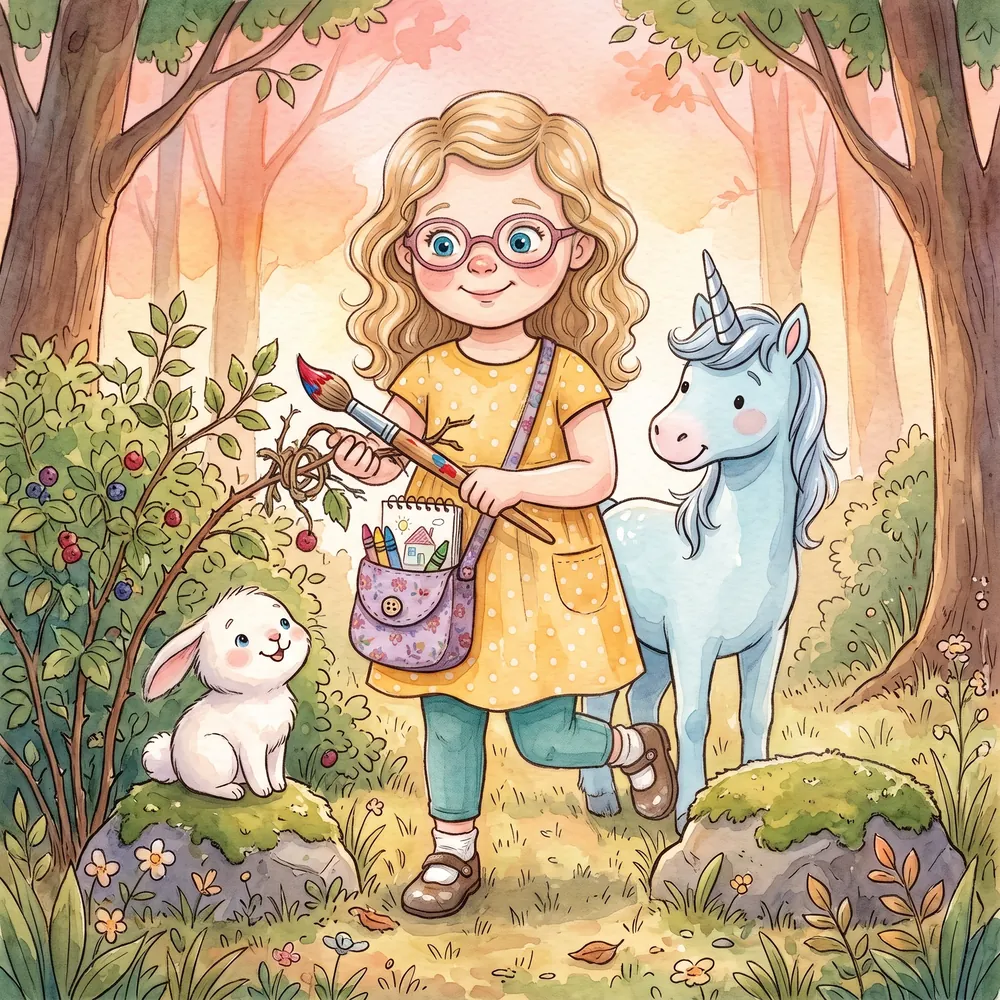 Lily freeing the paintbrush for the blue unicorn