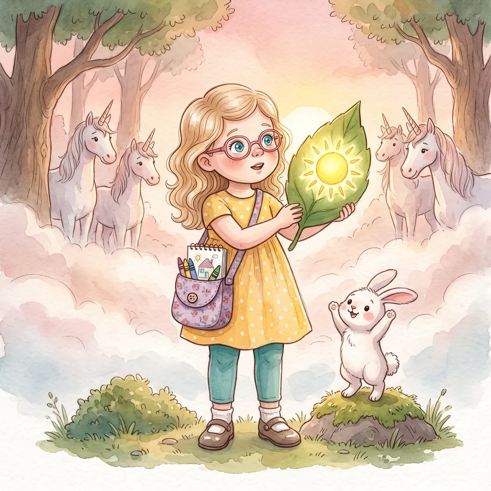 Lily holding up a leaf with a glowing sun drawn on it
