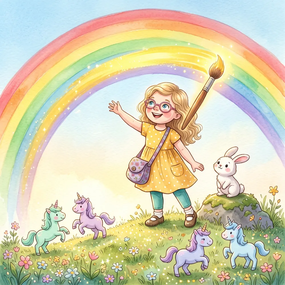 Lily painting the last yellow stripe of the rainbow